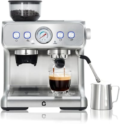 DIMICO - 20 Bar Espressomachine met Koffiemolen en Melkopschuimer - Espressomachines – RVS Koffiemachine 2,8L met Shotvolume