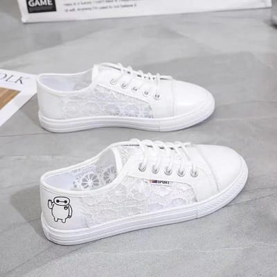 Dames Canvas Schoenen Kleine Witte Schoenen Kant Ademend Nieuw Zomer Student Mesh Casual Veterschoenen Zwarte Platte Schoenen Sportschoenen 39 white