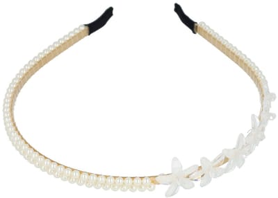 Haarsoires Haarband Diadeem Bloemen Vormen – Parelkralen – Goud Wit - Glanzende Haaraccessoire voor Feest of Bruiloft - Geschikt voor Feest & Bruiloft