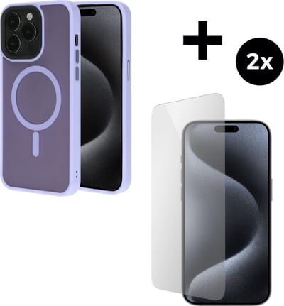 Mobiparts Hardcover MagSafe hoesje geschikt voor Apple iPhone 15 Pro Max - MagSafe - met 2 Screenprotectors van Gehard Glas - Roze/Purple