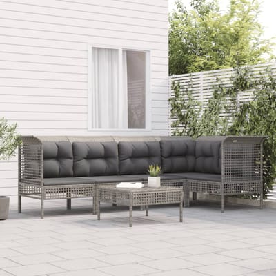 vidaXL - 6-delige - Loungeset - met - kussens - poly - rattan - grijs
