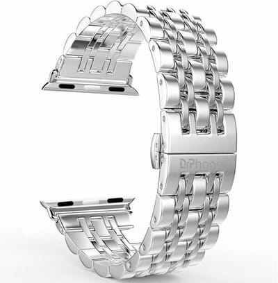 DrPhone 7-Kralen - Horlogeband RVS - Roestvrij Stalen Armband - Geschikt voor Apple Watch 1-9/SE 38/40/41 mm- Zilver/Zilver