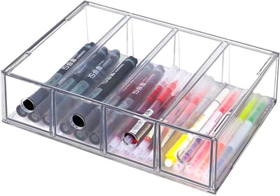 Transparante 4-lade bureau organizer met verwijderbare lades voor kantoorbenodigdheden, schrijfgerei en zonnebrillen - stapelbare opbergdoos