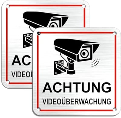 Bewaking Sticker - Waarschuwingsbord Camera - Terrein Beveiligen - Aluminium Weerbestendig - 10x10cm 2 Stuks - Zilver