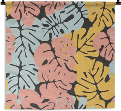 Wandkleed - Wanddoek - Monstera - Hawaii - Design - Pastel - 90x90 cm - Wandtapijt