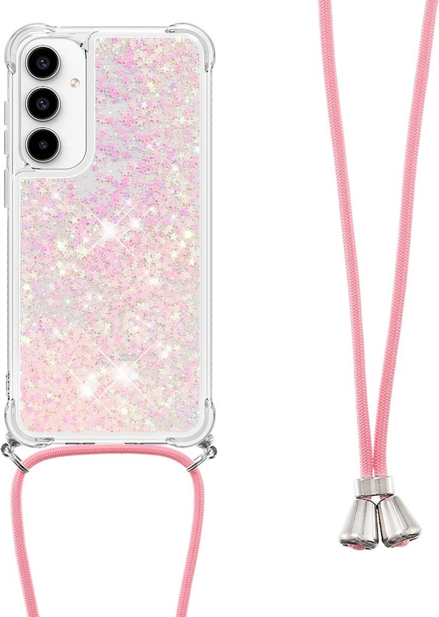 Coverup Hoesje - Geschikt voor Samsung Galaxy A55 Hoesje - Coverup Liquid Glitter Back Cover met Koord - Roze