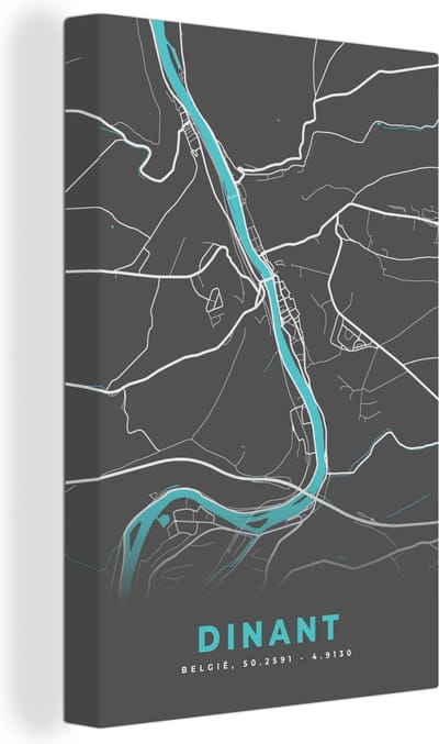 Canvas Schilderij Plattegrond – Dinant – Blauw – Stadskaart - Kaart - 20x30 cm - Wanddecoratie