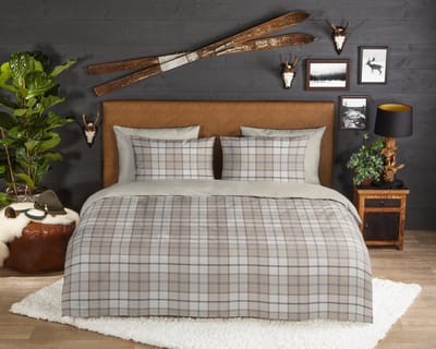 Good Morning dekbedovertrek geruite print - 2 persoons 200x200/220 cm - Zand - 100% Katoen flanel