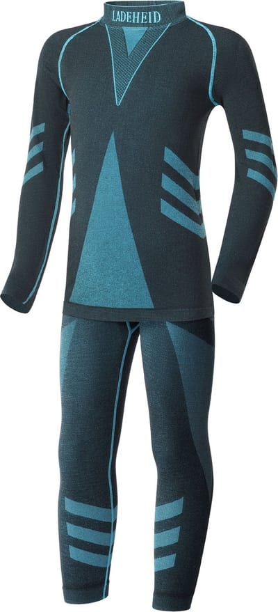 Ladeheid Set Thermobroek en Thermoshirt - Thermo ondergoed - Kinderen - Meisje - Jongen - Thermokleding - Zwart/Turkis - 122-128 - LA-LA40-KIDS-Set