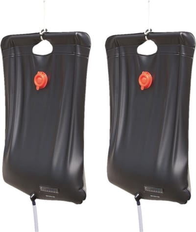 Set van 2x stuks mobiele kampeer / camping solar douches 20 liter - Buitendouche van pvc - Reisdouche op zonne-energie
