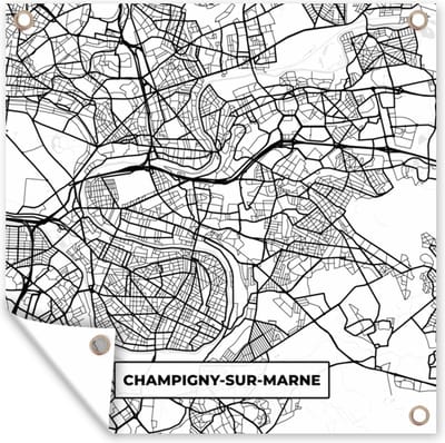 Tuin poster Stadskaart - Champigny-sur-Marne - Plattegrond - Kaart - Frankrijk - Zwart wit - 200x200 cm - Tuindoek