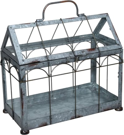 Famanu – Mini-broeikas met robuust ijzeren frame, afmetingen 29 x 15 x 26,5 cm, met glazen ramen en vergrendelmechanisme