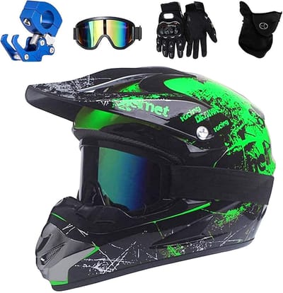 Motorcrosshelm Set - Off Road Helm - Veilig Rijden - Compleet Met Accessoires - Maat L - Groen