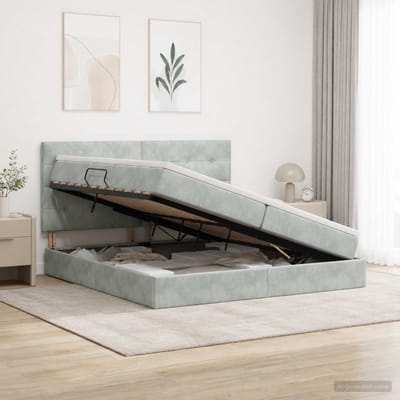 vidaXL - Ottomaanse - Bed - met - Matras - en - LED - Lichtgrijs - 200 - x - 200 - cm
