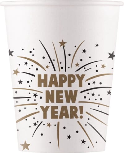 Procos Feestbekers Happy New Year 200 Ml Karton Wit 8 Stuks