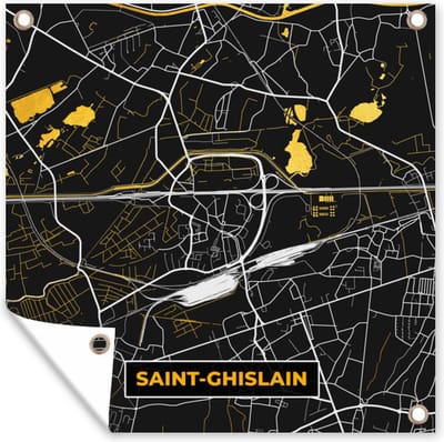 Tuin poster Kaart - Plattegrond - Saint-Ghislain - Gold - Stadskaart - 200x200 cm - Tuindoek