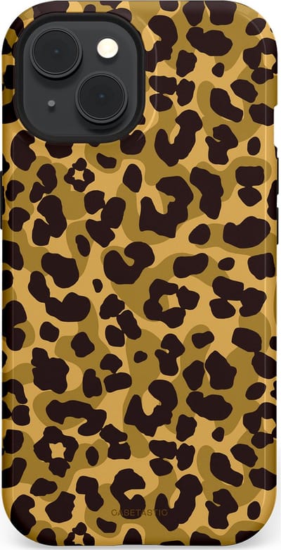 Casetastic hoesje geschikt voor Apple iPhone 15 - MagSafe - Dubbellaagse bescherming - Jungle Panter - Fashion Case - Zwart Crème Beige