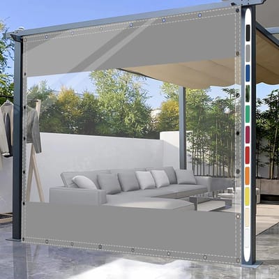 Transparant Paviljoenzeil - Tuinzeil PVC - Buitenruimte Afschermen - Met Ingestanste Ringen - 2.5 x 6.6 m - Grijs