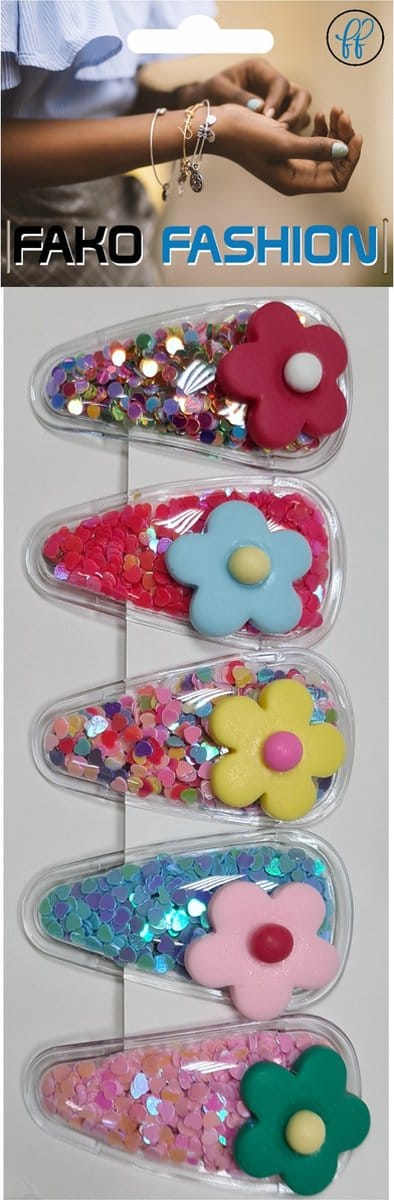 Fako Fashion - Haarspeldjes Met Lovertjes - Haarclips Voor Meisjes - Gevulde Speldjes - 5 Stuks - Flower Power Mix
