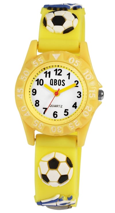 QBOS QBOS kinderhorloge met siliconenband, voetbalmotief, Ø 28 mm