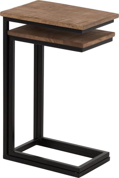 J-Line bijzettafel Rechthoek - metaal/hout - zwart/naturel - set van 2