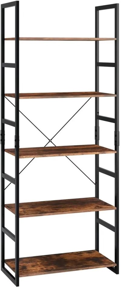Staande boekenkast Tavien 5-laags - Open boekenrek - Opbergplanken - Boekenplank Metaal - Industriële Ladderplank Vintage Boekenplanken