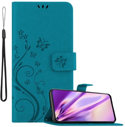 Cadorabo Hoesje geschikt voor Huawei NOVA 4 in BLOEMEN BLAUW - Beschermhoes in bloemmotief met magnetische sluiting, standfunctie en kaartsleuven Book Case Cover Etui