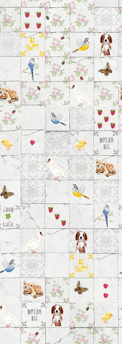 VROLIJKE TEGELS BEHANGPANEEL | Kinderkamer - 100 x 280 cm - Kidswalls Abby & Bryan