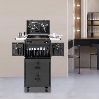 Make-up Koffer - Trolley Koffer - Schoonheidsartikelen Opbergen - Afsluitbaar met Wielen - 38 x 25.5 x 82 cm - Zwart