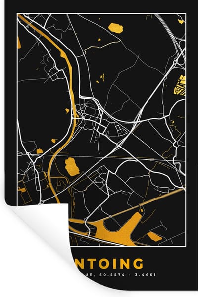 Muurstickers - Sticker Folie - Antoing - Goud - Kaart - Plattegrond - Stadskaart - 20x30 cm - Plakfolie - Muurstickers Kinderkamer - Zelfklevend Behang - Zelfklevend behangpapier - Stickerfolie