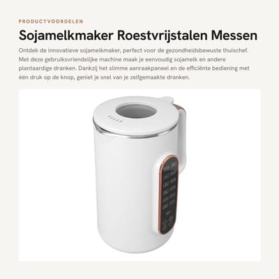 Dailygoods - Sojamelkmaker - Roestvrijstalen Messen - Eenvoudig schoonmaken - Wit - Smart Touch-bediening - Voor thuisgebruik - 1200 Milliliter