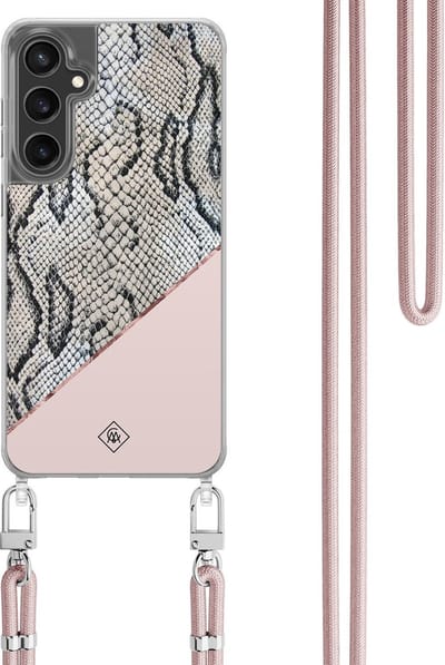 Casimoda® hoesje met koord - Geschikt voor Samsung S24 FE - Snake Print - Afneembaar koord - TPU/polycarbonaat - Roze