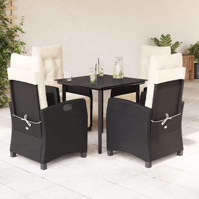 vidaXL - 5-delige - Tuinset - met - kussens - poly - rattan - zwart
