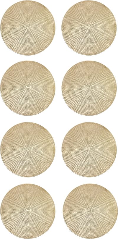 Krumble Placemat - Set van 8 - Placemats - Onderzetter - Rond - PVC - Tafelbeschermer - Onderlegger - Hittebestendig - Decoratieve placemat - Rond - Goud