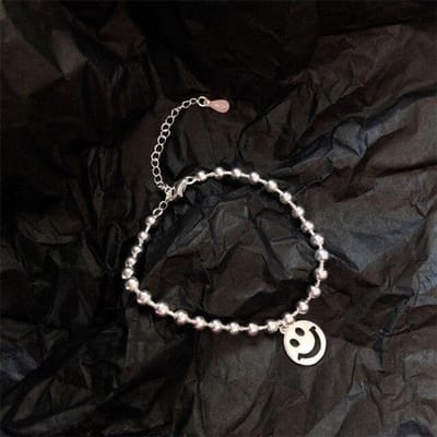 925 Sterling Zilver Rond Hol Lachend Gezicht Kralen Armband Voor Vrouwen Handgemaakte Armband Sieraden Cadeaus Groothandel S -B307 16cm and 3.5cm black