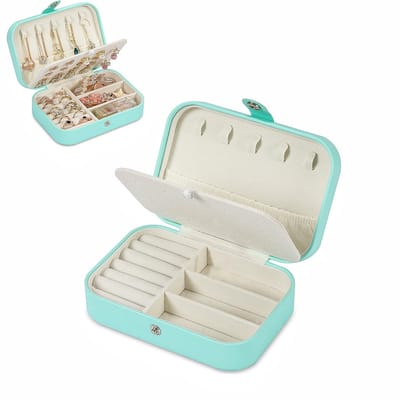 1 stuk Reissieradendoos voor dames - Dubbellaags ontwerp - Sieradenopbergdoos - Draagbare sieradendoos - 15,8*11*5cm - Geschikt voor het opbergen van kettingen, oorbellen, ringen, enz. op reis - Groen.