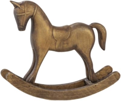 Daity Een houten hobbelpaardbeeldje - een vintage paardvormig sculptuur als bureaudecoratie - een multifunctioneel decoratief object geschikt voor kasten - tafels - tafelstukken en planken (antiek brons).