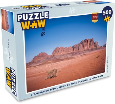 Puzzel Strak blauwe hemel boven de rode woestijn in Wadi Rum - Legpuzzel - Puzzel 500 stukjes