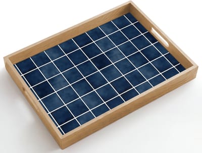 Dienblad hout 50x35 cm - Schootdienblad - Tegel - Modern - Blauw - Borrelplank rechthoek - Plateau dienbladen
