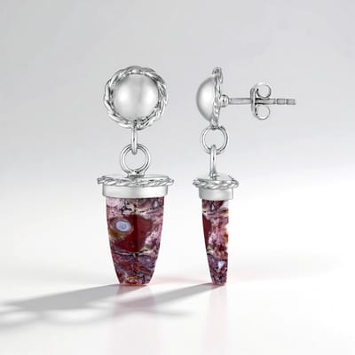 Cavill - Zilveren Oorbellen 925 Sterling Zilver Geplatineerd - 6 ct Versteend Palmhout Fancy Geslepen - 24 mm Balinees Barong Motief