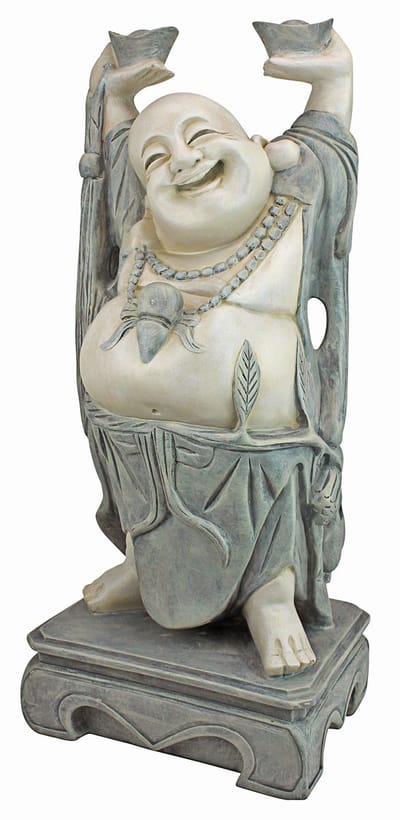 Toscano KY356 Jolly Hotei lachende Boeddha Aziatisch decor tuinbeeld, 63,5 cm, polyresin, tweekleurige steen, grijs