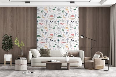 Behang - Fotobehang Patronen - Dino - Boom - Jongetje - Jongens - Kinderen - Kids - Breedte 165 cm x hoogte 220 cm