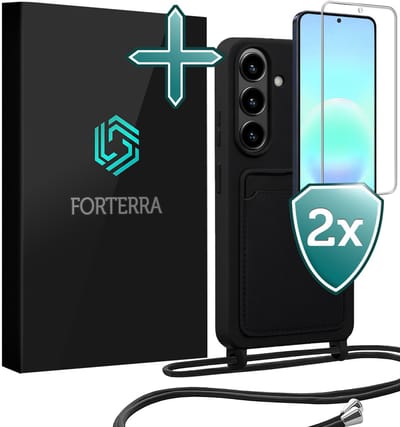 Hoesje Geschikt voor Samsung A57 Case Siliconen Hoes Met Koord Met 2x Screenprotector - Hoes Geschikt voor Samsung Galaxy A57 Met Telefoonkoord Hoesje Backcover - Zwart