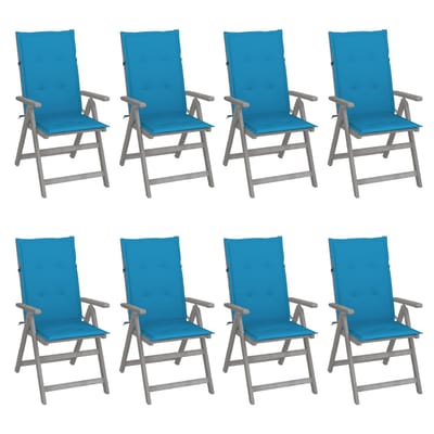 vidaXL - Tuinstoelen - 8 - st - verstelbaar - met - kussens - acaciahout - grijs