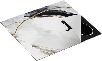 Chefcare Inductie Beschermer Abstracte Kunst - Wit met Zwart en Goud - 60x50 cm - Afdekplaat Inductie - Kookplaat Beschermer - Inductie Mat