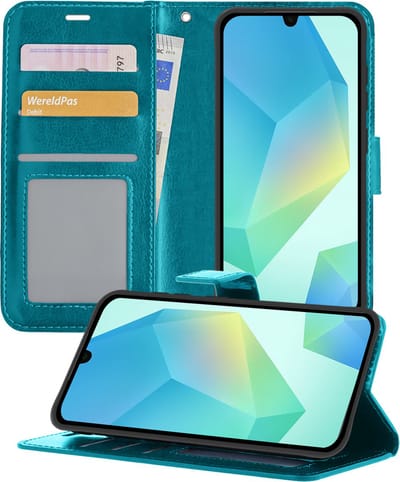 Hoesje - Geschikt voor Samsung Galaxy A16 - Luxe Bookcase - Walletcase Hoes - Portemonnee - Cover - Telefoonhoes - Turquoise