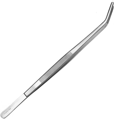 Technische Pincetten Gebogen - Modelbouw Pincet Elektricien - Precisiewerk Hobby - Roestvrij Staal Gegroefd - 30 cm - Zilverkleurig