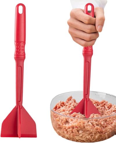 Vleeshakselaar - Vleesstamper Gehaktbalmaker - Maaltijden Bereiden - Hittebestendig PP Materiaal - 31 x 9 cm - Rood