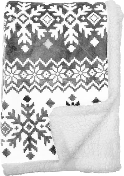 SVEN - plaid 140x180 cm - sherpa fleece deken - nordic print - Charcoal Gray - antraciet