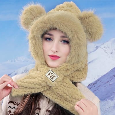 Warme Pluche Muts voor Dames in de Winter Pluche Verdikt Koudebescherming Veelzijdige Sjaal Muts Geïntegreerde Furry Oorbeschermingsmuts One size gray